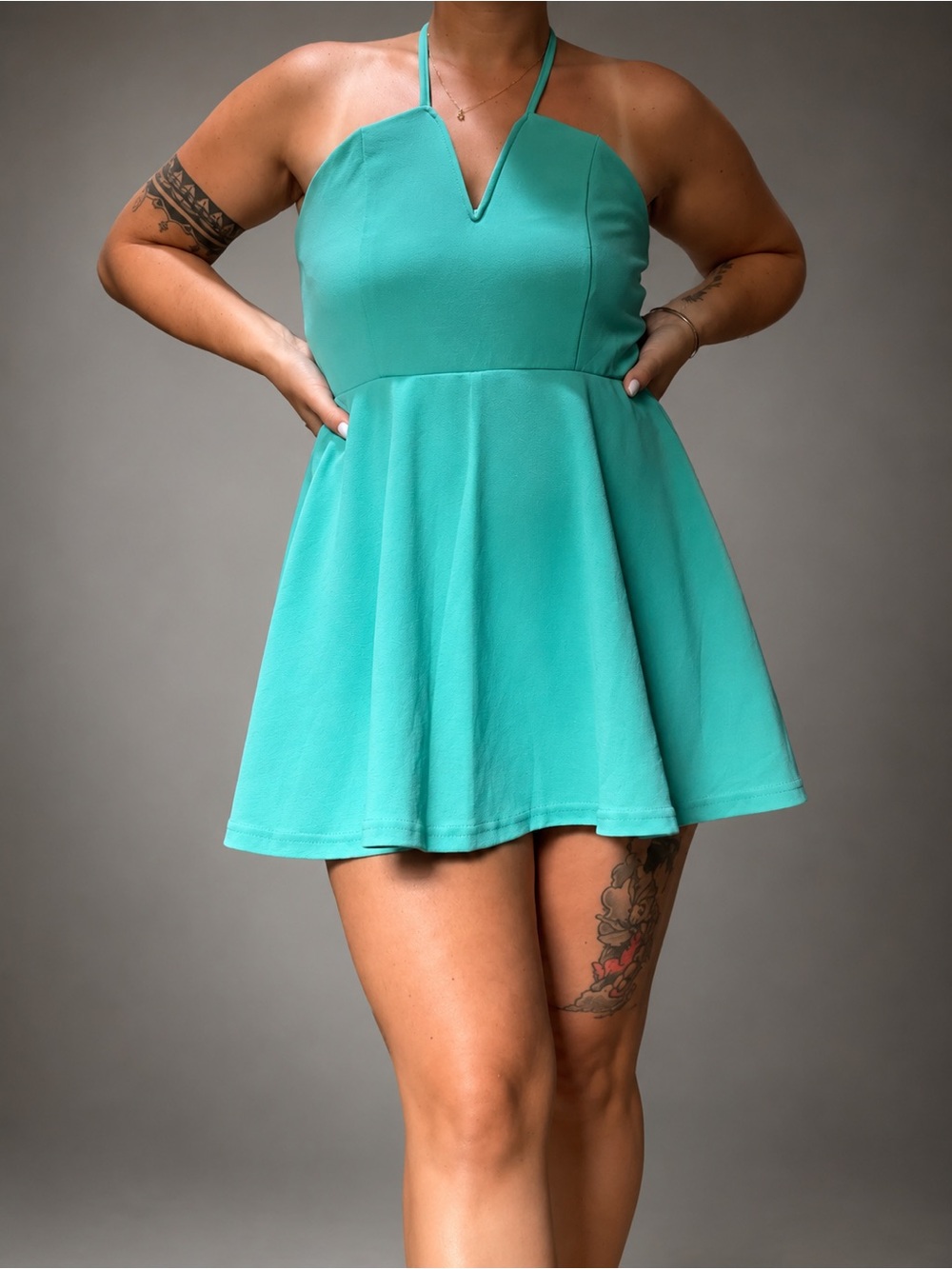 Women’s Teal Halter Skater Mini Dress